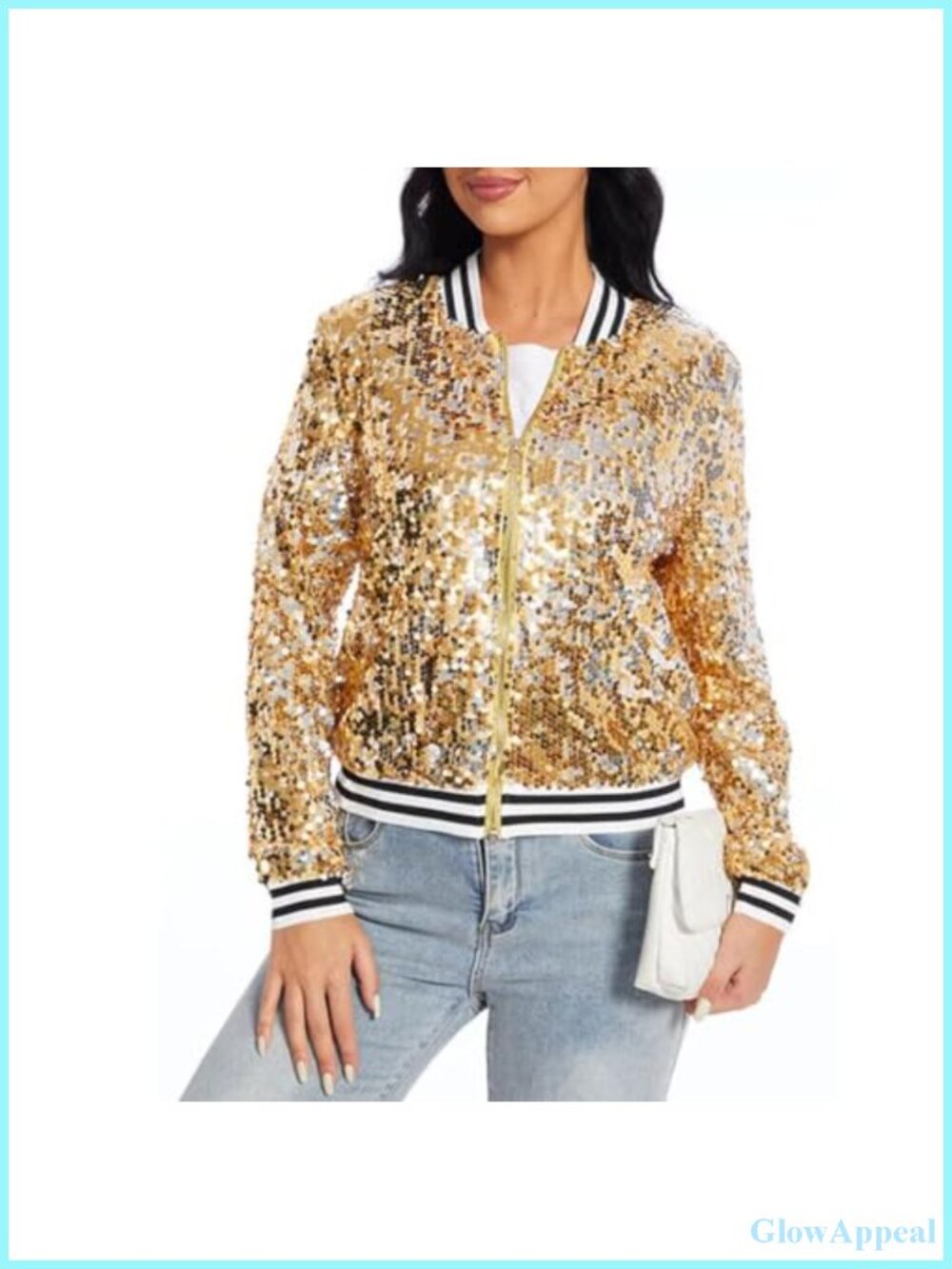 Sequin Bomber Jacket Long Sleeve Zip Up Party Festival Glitter Blazer